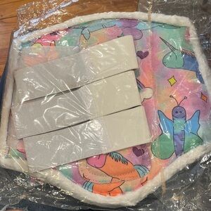 Colorful Unicorn and Butterfly “special” print bonnet and brushing  boot. IYKYK